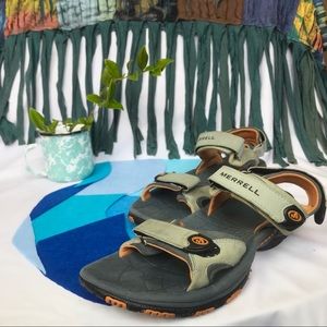 MERRELL | Grey/Tan Hiking Sandals w/ Orange Accent